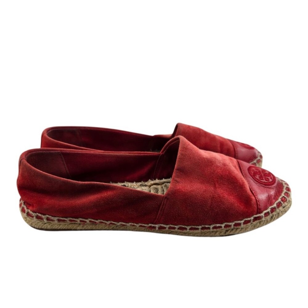 Tory Burch Shoes Womens 5 Flats Espadrille Slip On Red Suede Leather Preppy